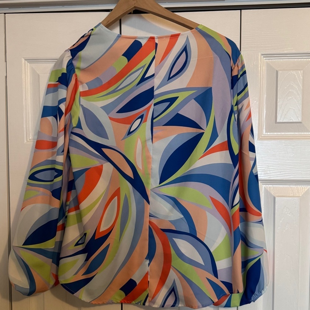 Carole Christian brightly colored V-neck blouse. Blousey sleeve Loose fit size S - Picture 13 of 14